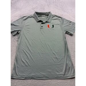 Miami Hurricanes Mens Large Green White Striped Performance Polo Shirt NWT